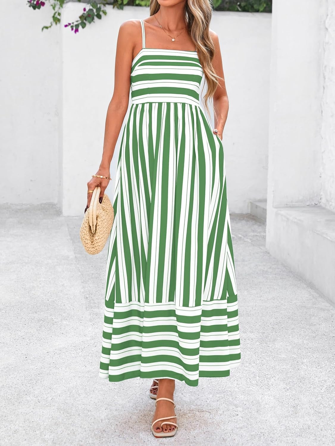Miya-style printed striped maxi skirt