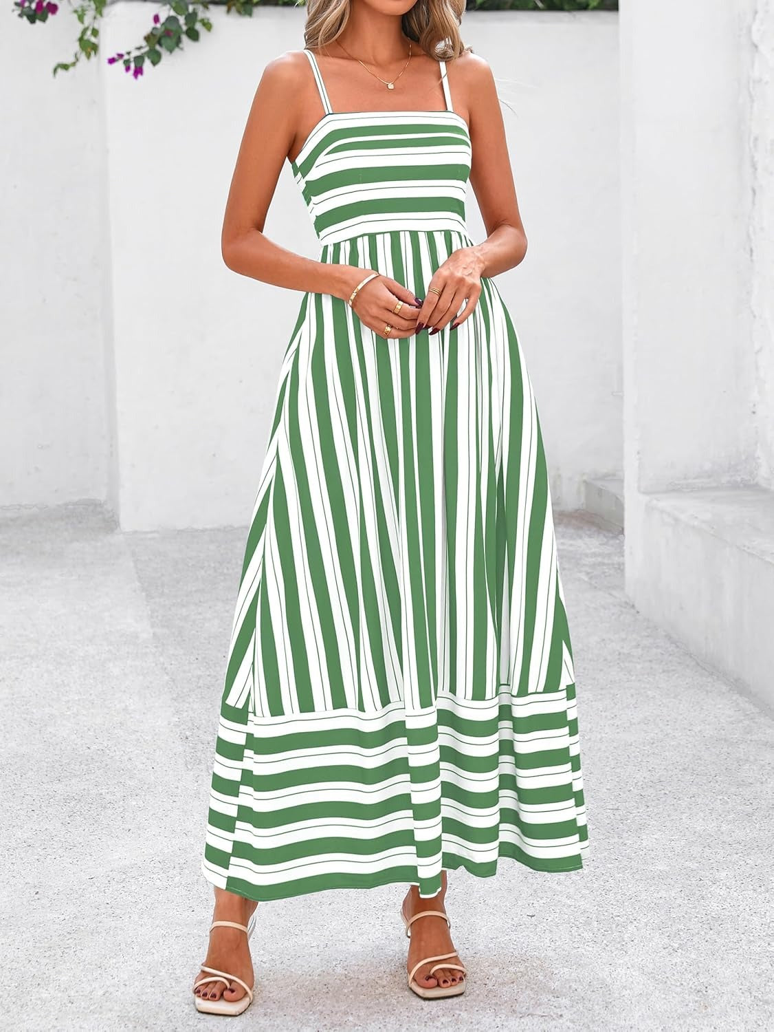 Miya-style printed striped maxi skirt