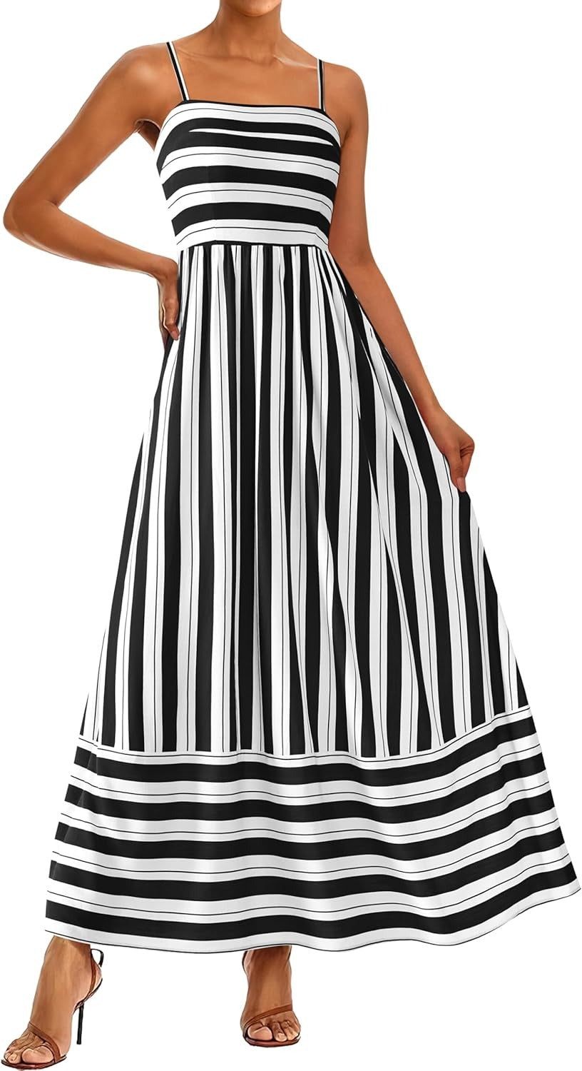 Miya-style printed striped maxi skirt