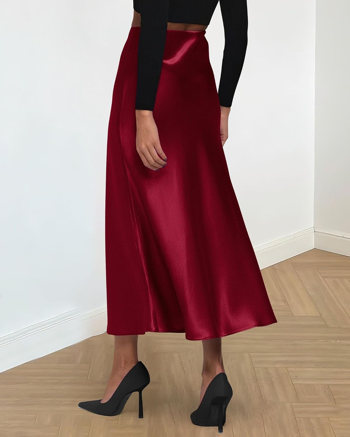Satin A-line midi skirt