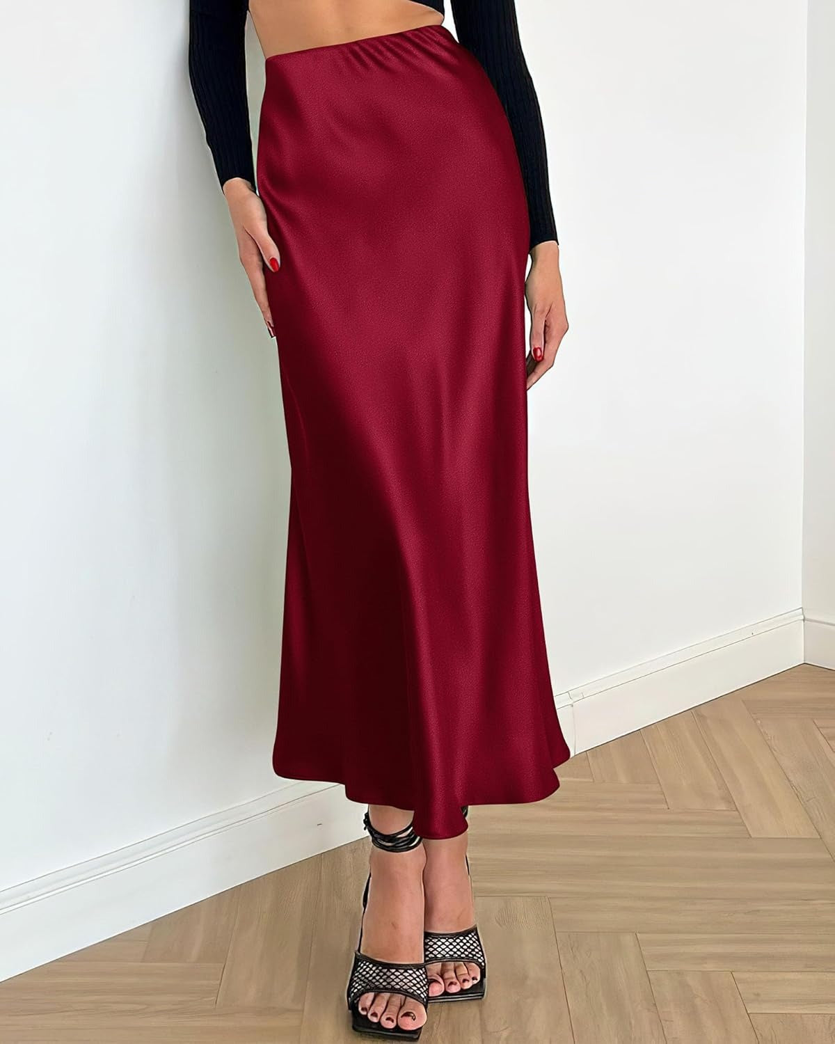 Satin A-line midi skirt
