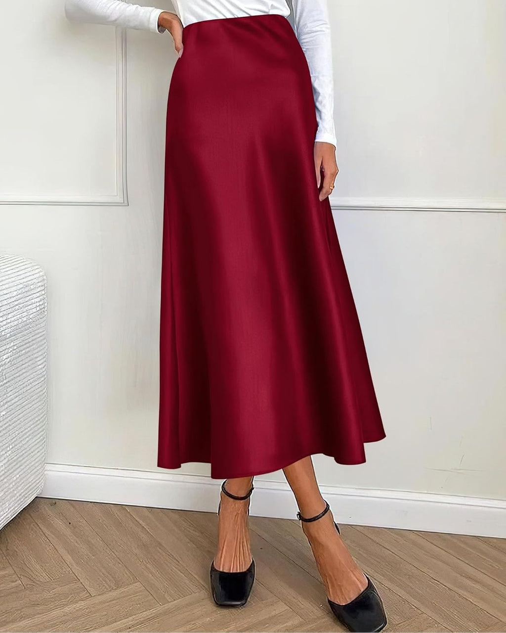 Satin A-line midi skirt