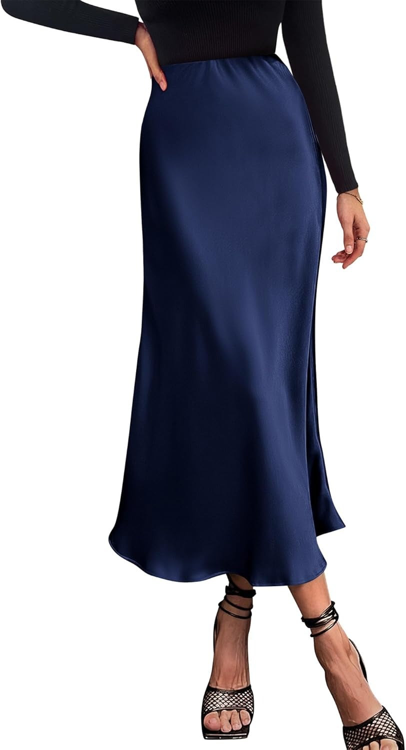 Satin A-line midi skirt