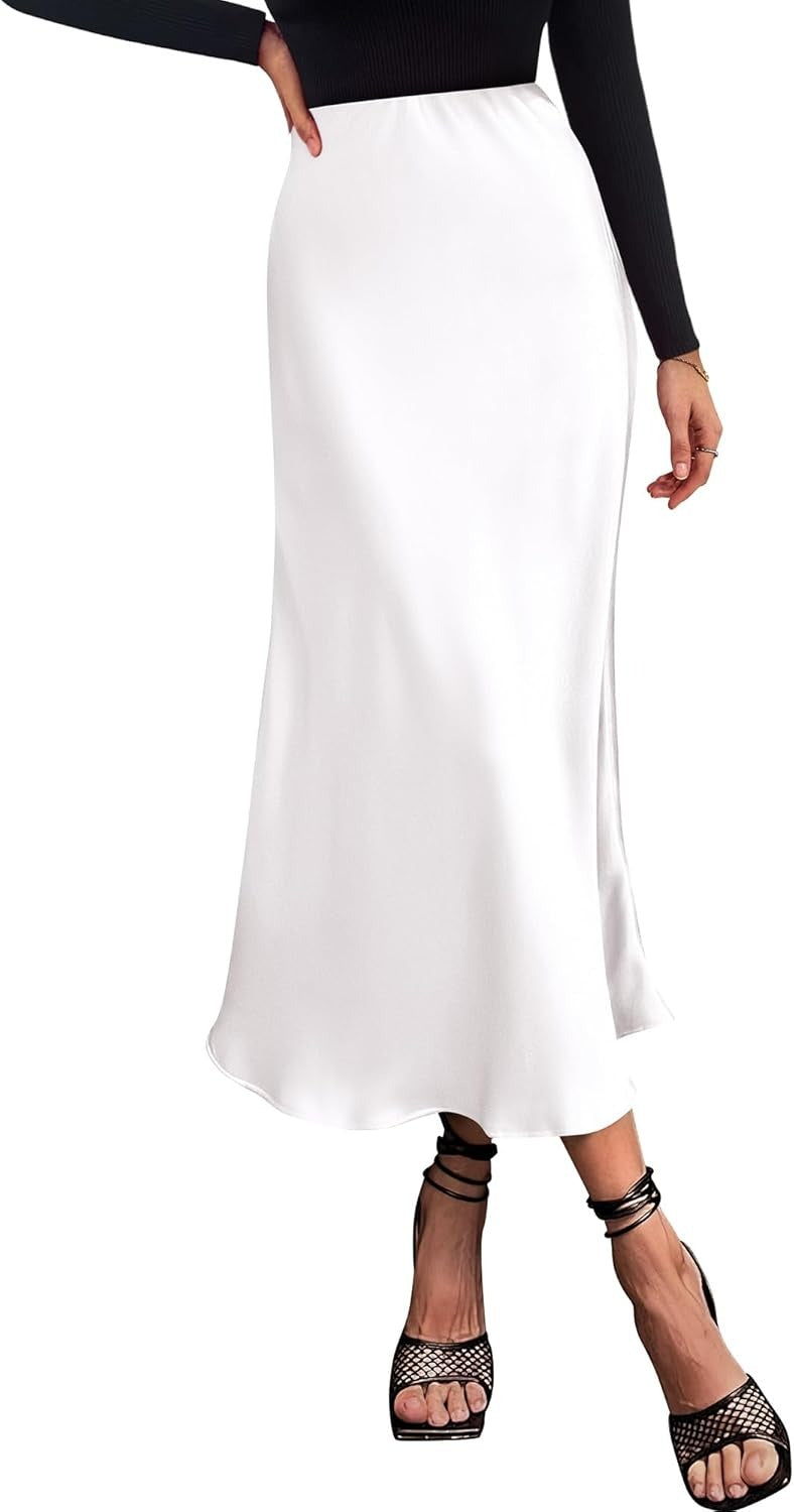 Satin A-line midi skirt