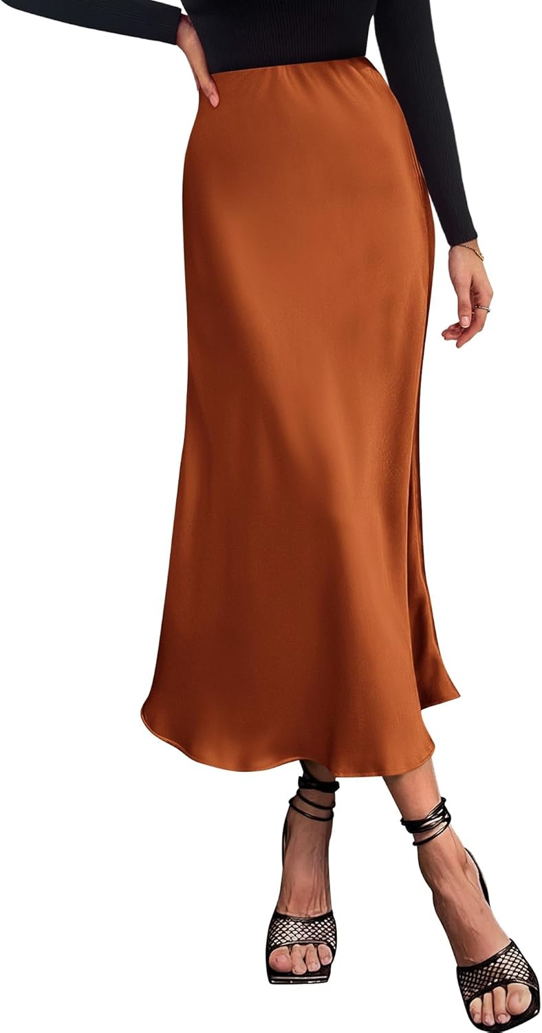 Satin A-line midi skirt