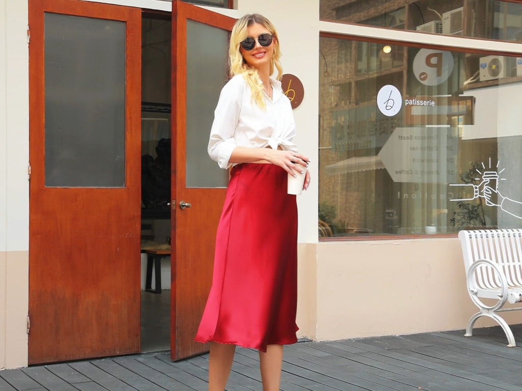Satin A-line midi skirt