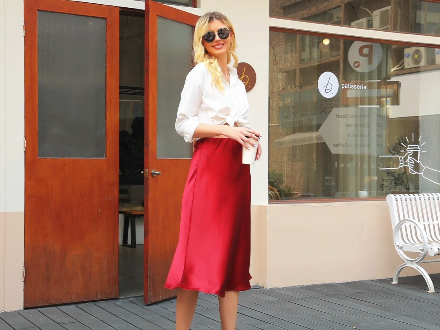 Satin A-line midi skirt