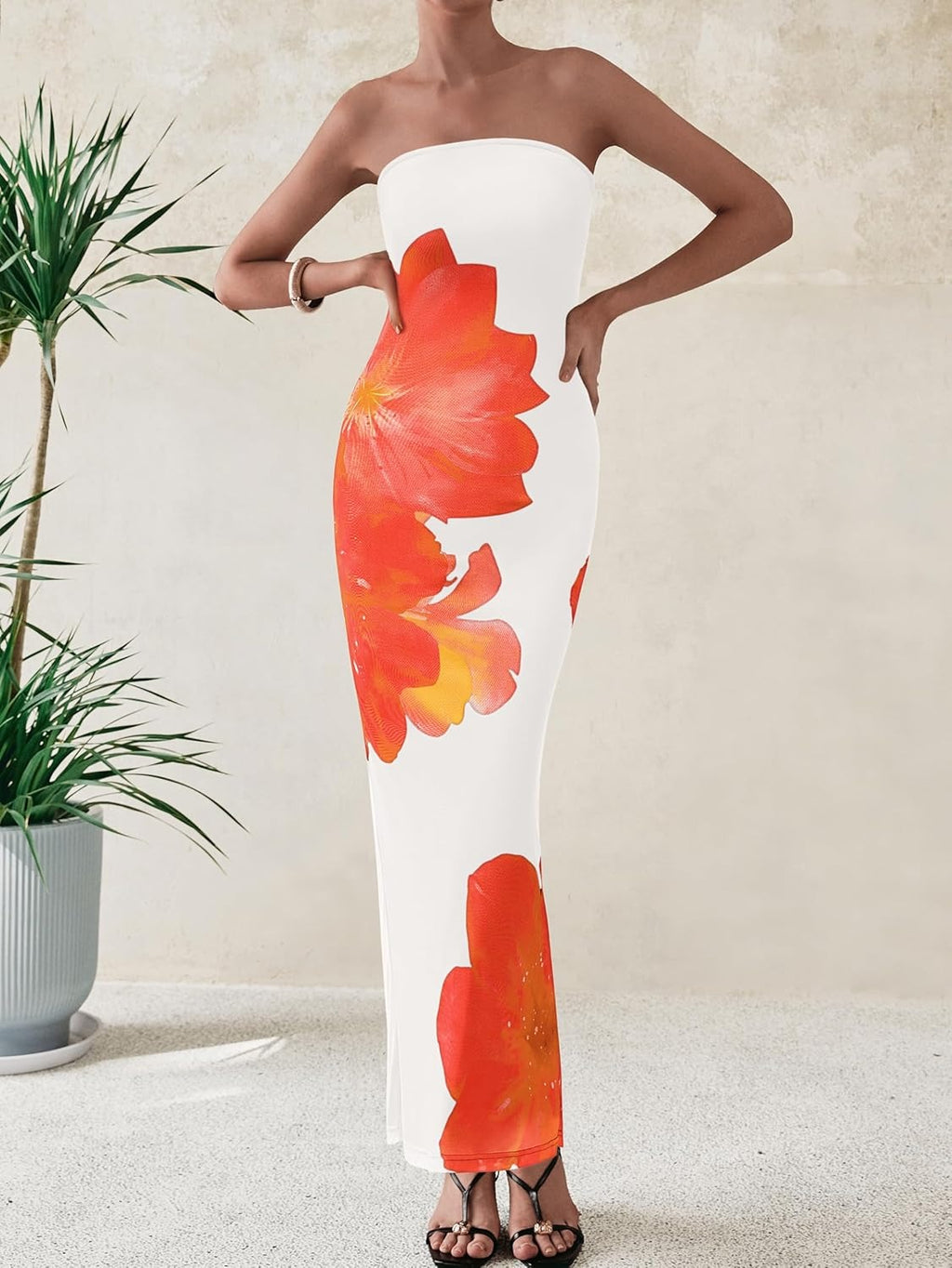 Sexy strapless floral gown