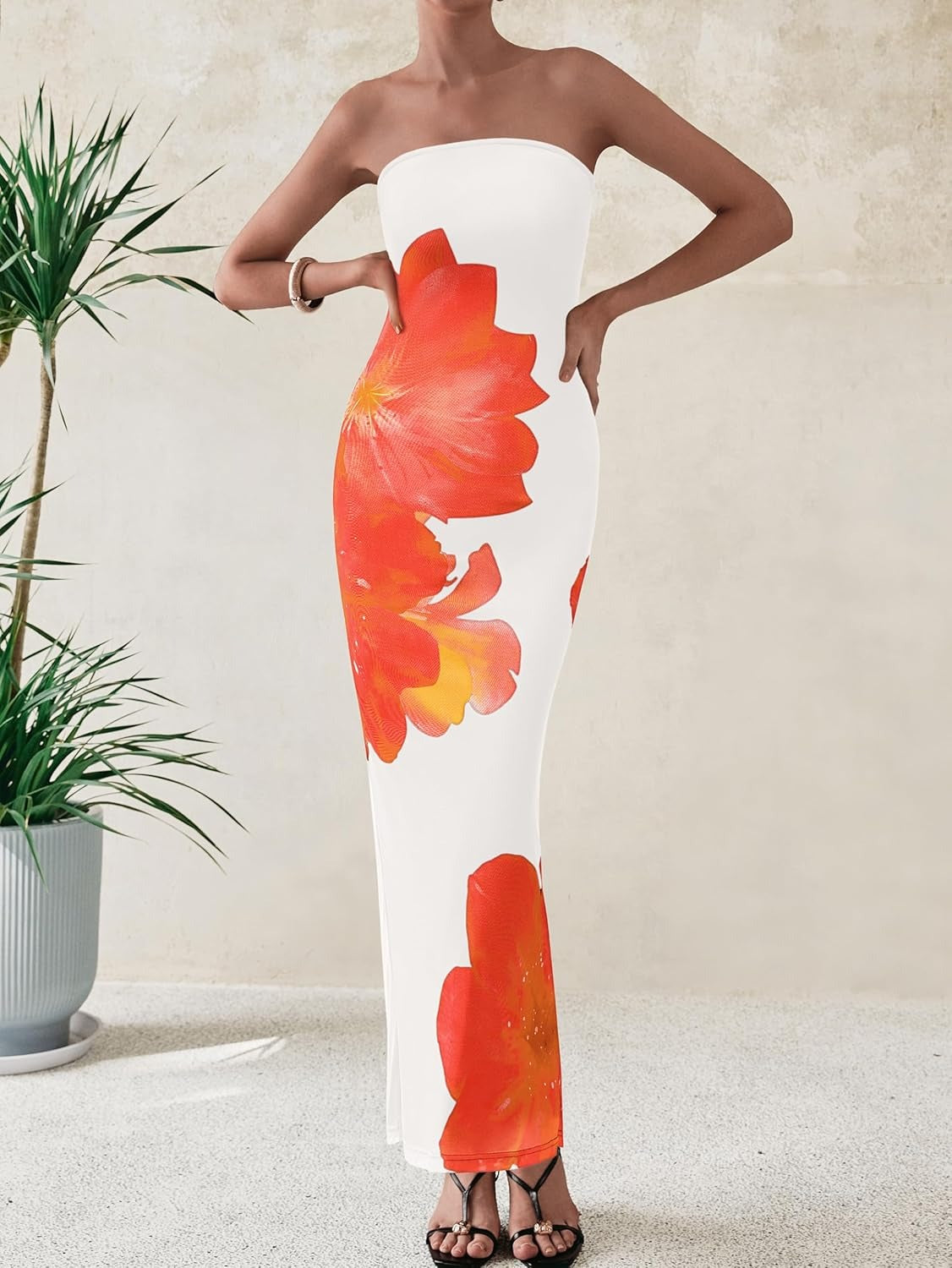 Sexy strapless floral gown