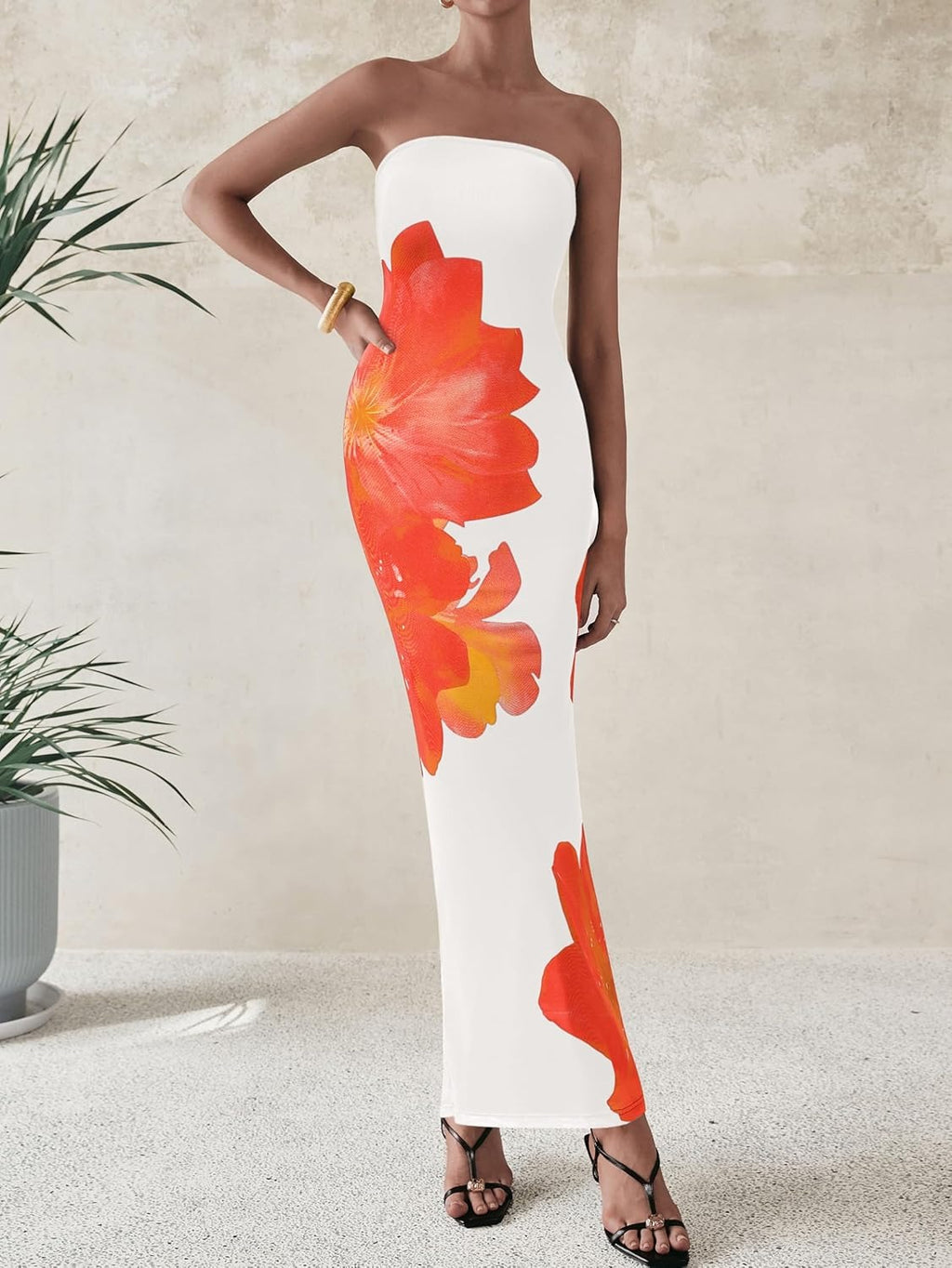 Sexy strapless floral gown
