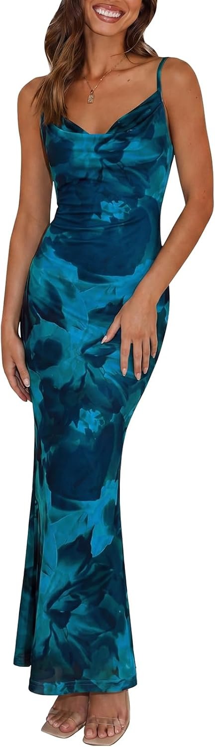 Stretchy, sexy, form-fitting backless maxi dress